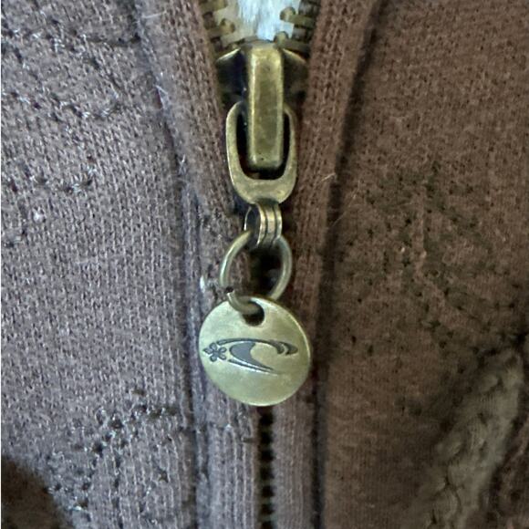 O’Neill High Pile Fleece Lined Hoodie Jacket Toggle Buttons Brown Sz L * Fits Sm - Picture 8 of 10
